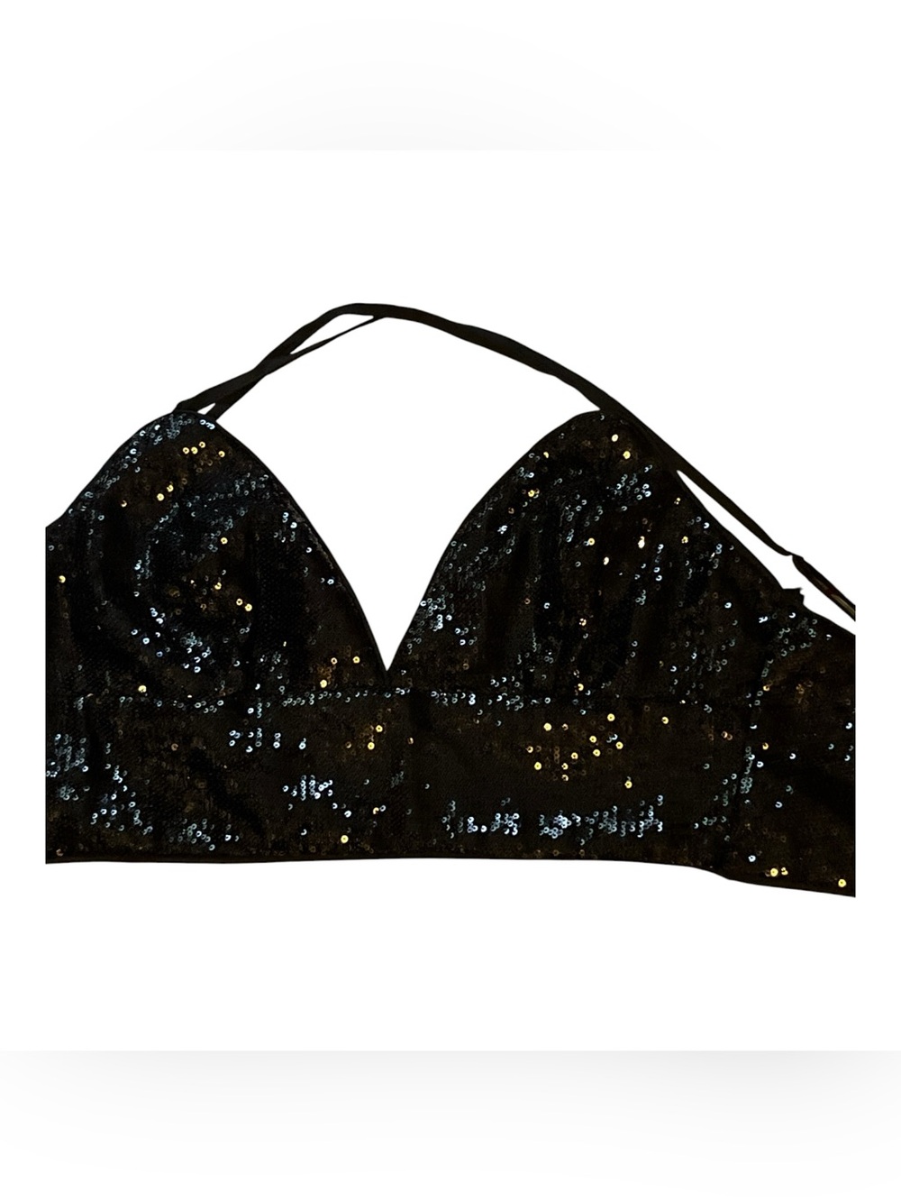 Le Lis Sequin Bralette Halter Top - Black